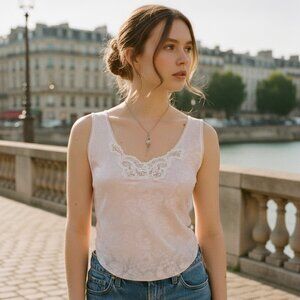 Vintage 90s light pink and white coquette princess lace lingerie top